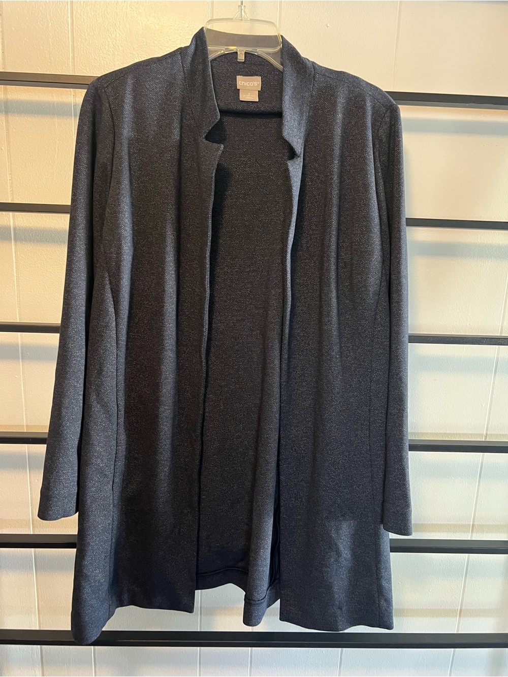 Vintage, Chico's Open-Front Cardigan Sweater - Charcoal, Padded Shoulders, C6